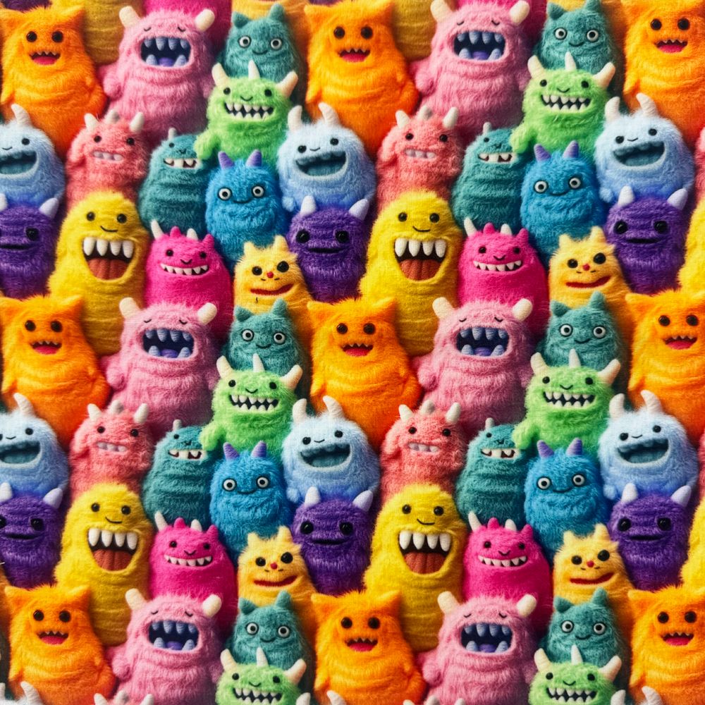 3 Metre pre cut length - 80/20 Polycotton &ndash; [DESIGN 133 3d Monsters] &ndash; 112cm Wide