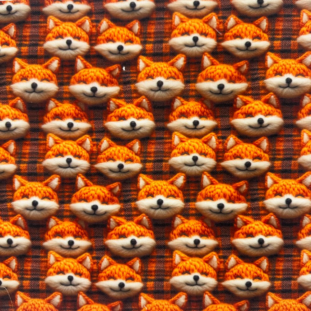 3 Metre pre cut length - 80/20 Polycotton &ndash; [DESIGN 134 3d Foxs] &ndash; 112cm Wide