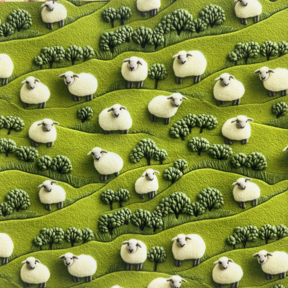 3 Metre pre cut length - 80/20 Polycotton &ndash; [DESIGN 135 Meadow Sheep] &ndash; 112cm Wide