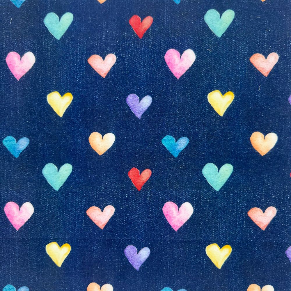3 Metre pre cut length - 80/20 Polycotton &ndash; [DESIGN 139 Blue Hearts] &ndash; 112cm Wide