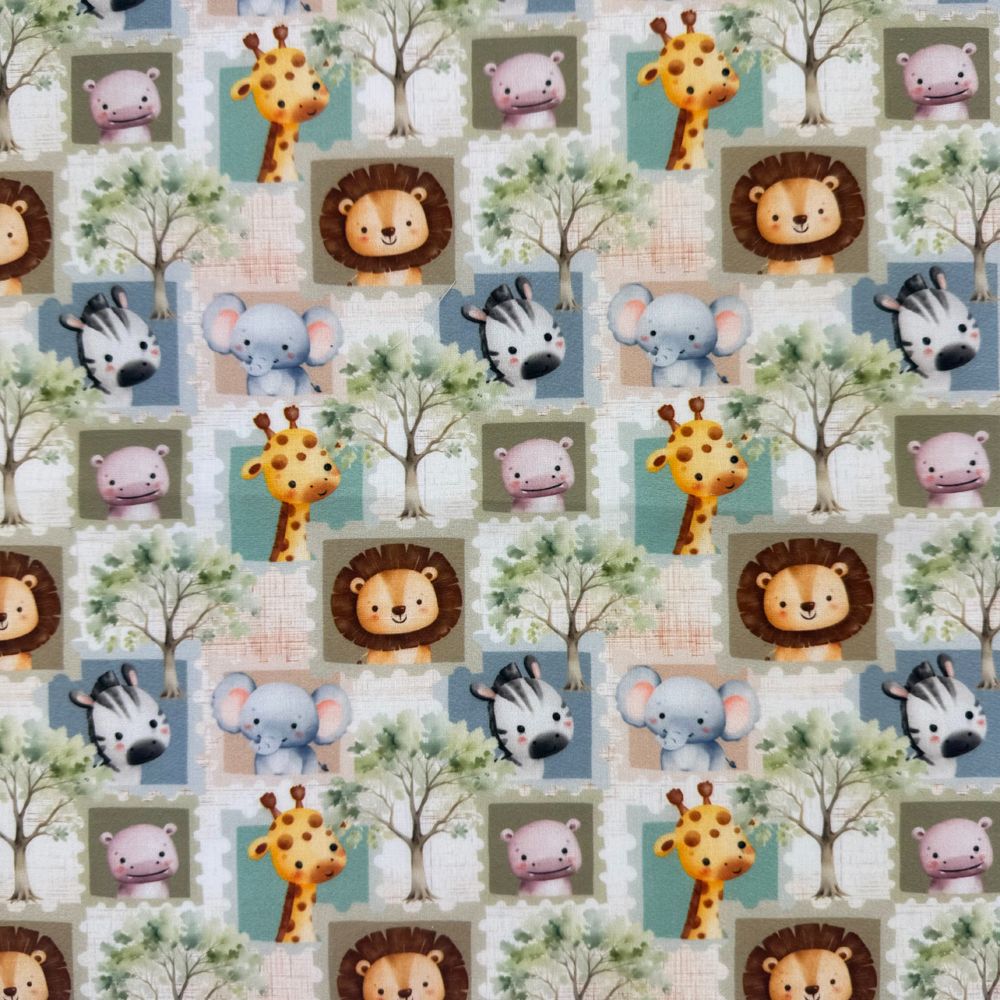 3 Metre pre cut length - 80/20 Polycotton &ndash; [DESIGN 140 sweet Safari] &ndash; 112cm Wide