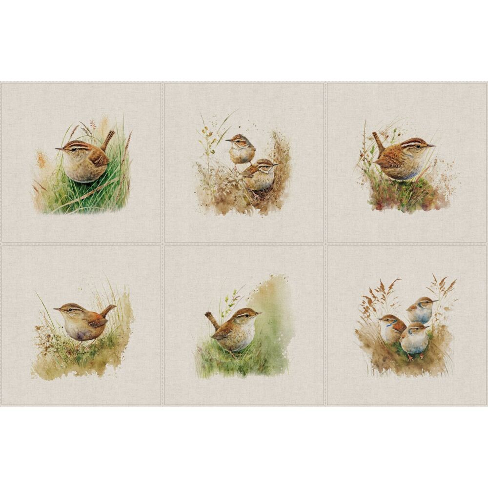 Set of 6 Crafty Linen 18" x 18" panels for cushions etc WREN