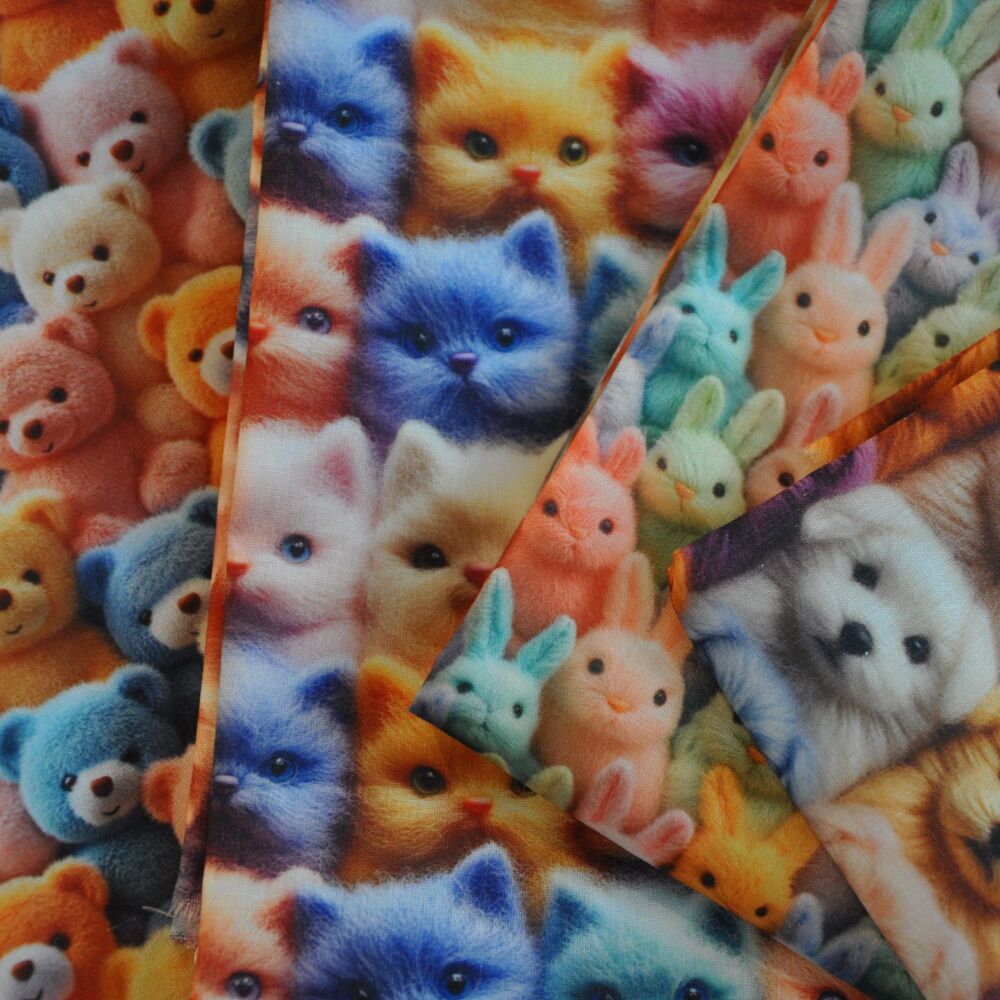 4 x 1 metre bundle, Fluffy animals, 44 inch wide