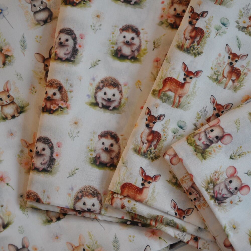 4 x 1 metre bundle, Woodland animals rabbits, hedgehog etc 44 inch wide