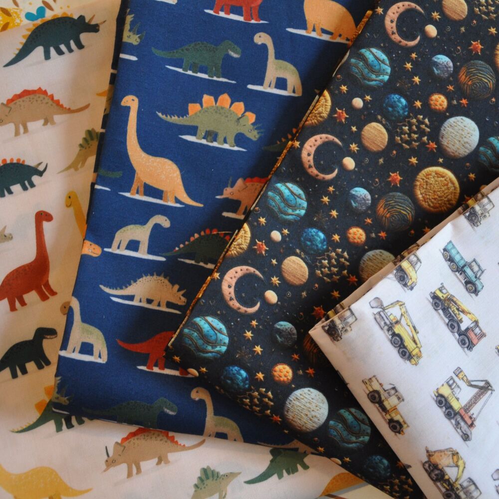 4 x 1 metre bundle, Dinos, Space, Diggers, 44 inch wide