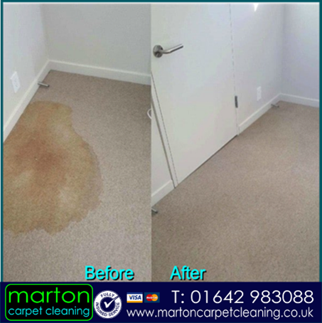 Water leak from immersion heater in cupboard. Carpet stain removed and sanitised in Nunthorpe