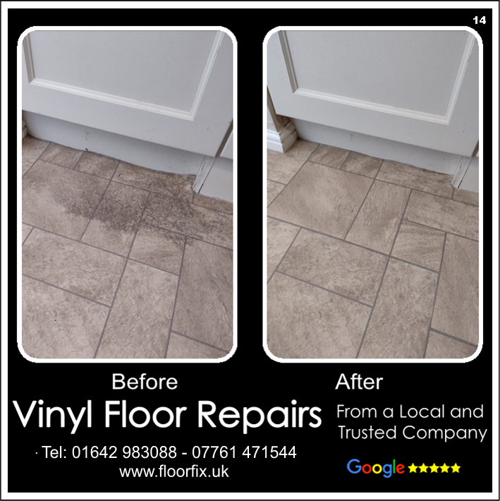 Vinyl floor patch repair caused by damp, Durham