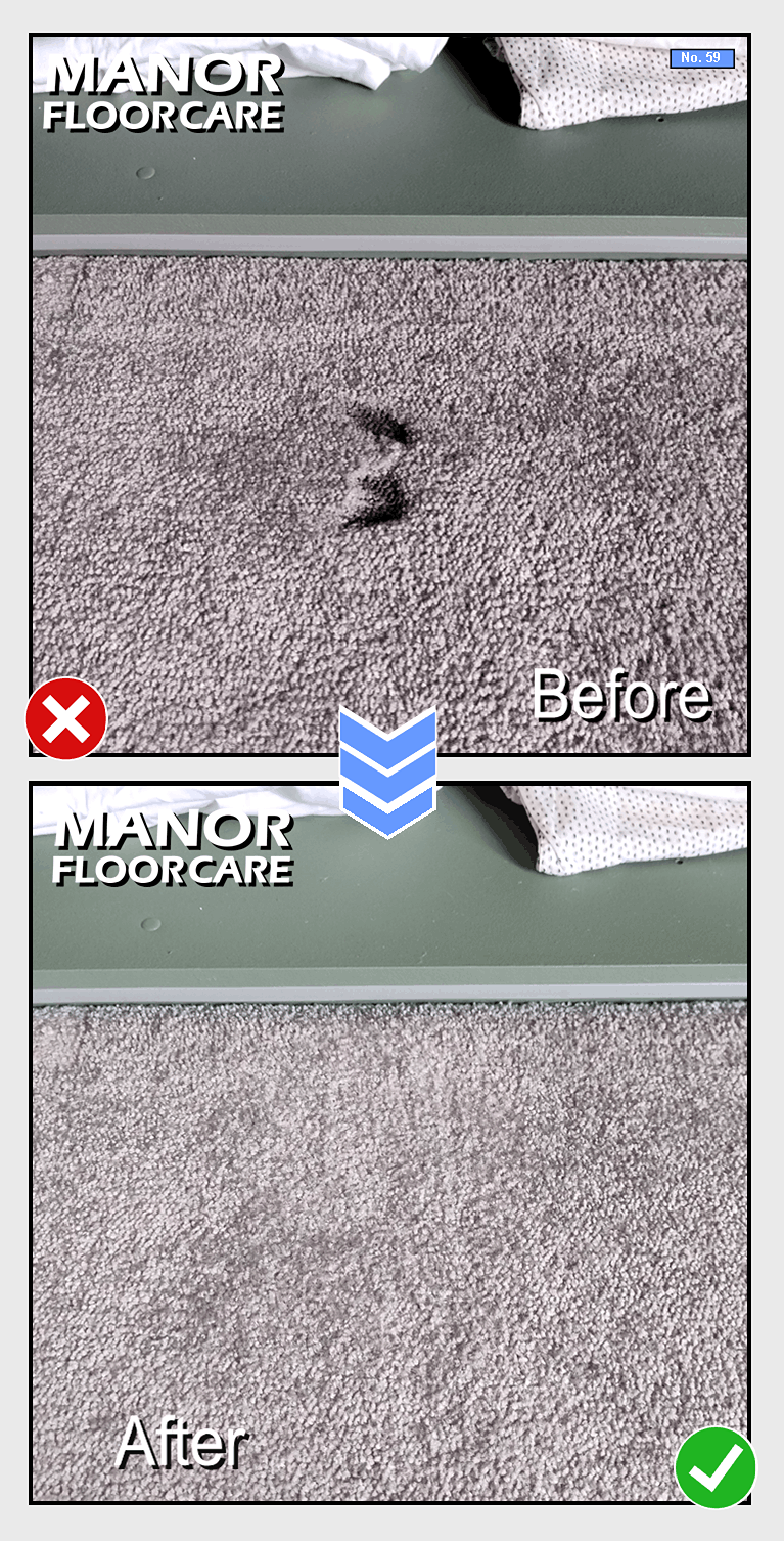 Hairdryer carpet burn. Hairdryers remain hot and can singe easily. Carpet repaired in Hartlepool