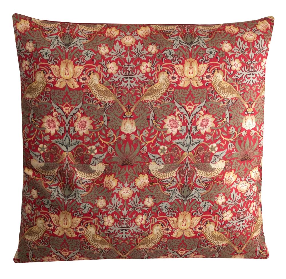 William Morris Strawberry Thief Red Floral Cushion Cover - Various Sizes