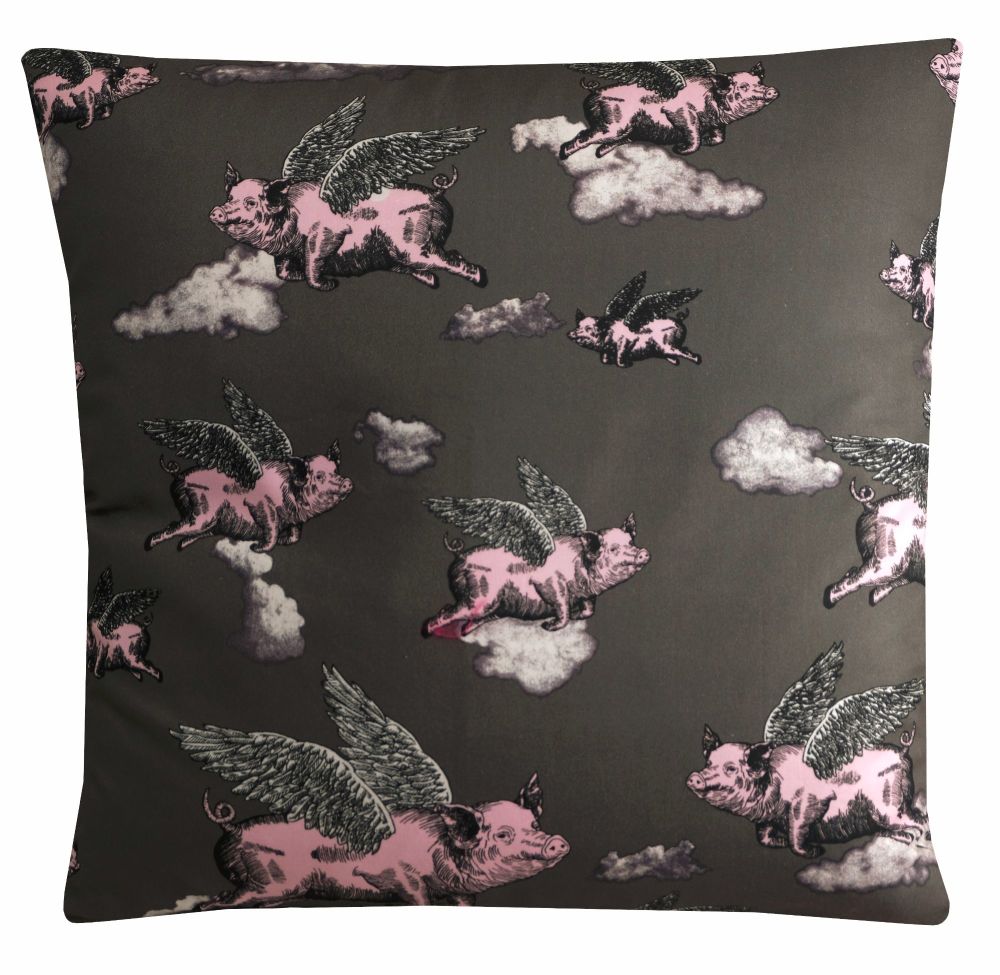 Pig Print Cushion Cover - Grey/Pink (45x45cm)