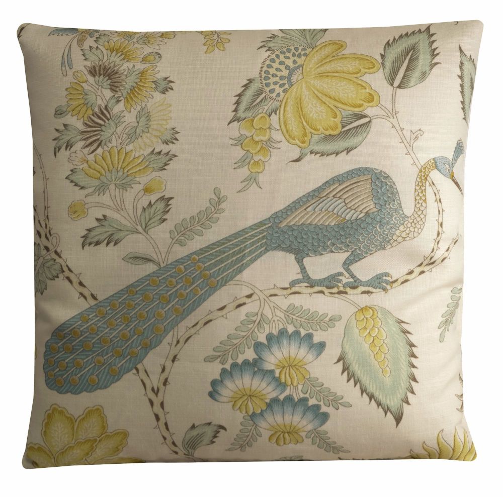 Schumacher Campagne Peacock Cushion Cover - Cadet and Citron (45x45cm)