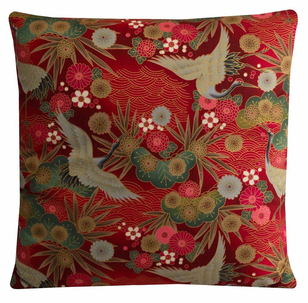 Red and Gold Crane Cushion Cover (45x45cm)