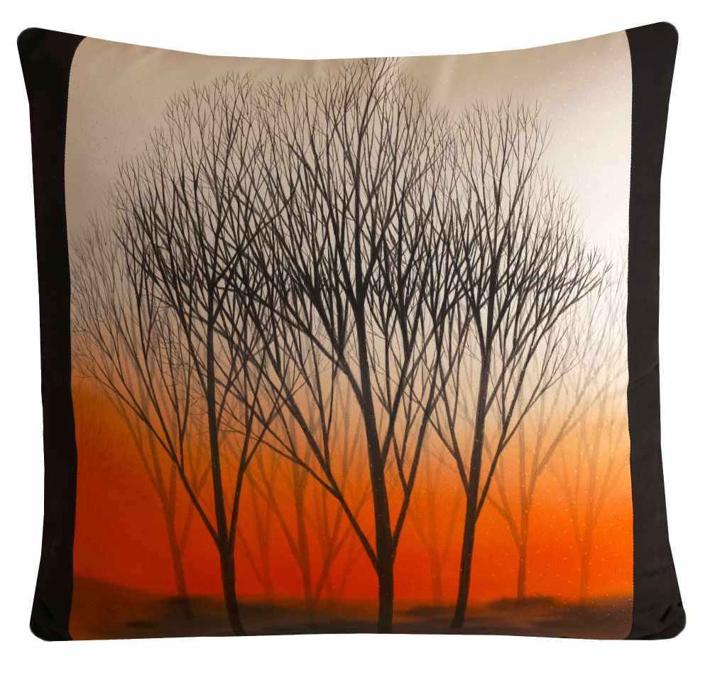Japanese Silk Cushion Cover - Trees at Dawn (43x43cm)