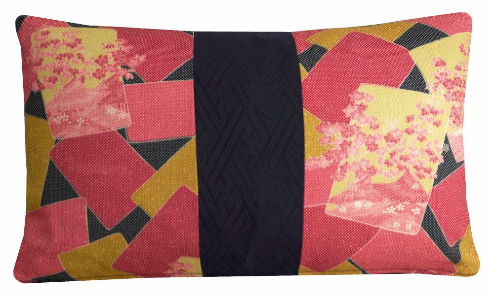 Japanese Patterned Cushion Cover in Red, Yellow and Navy Blue (30x50cm)