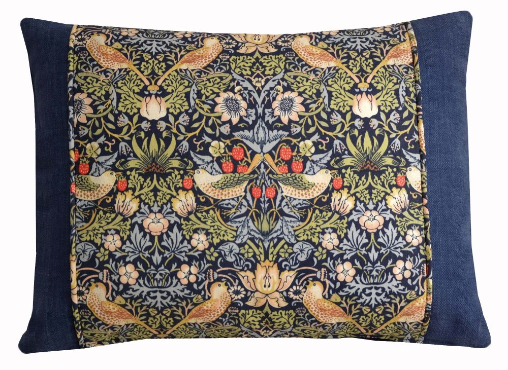 William Morris Strawberry Thief Blue Lumbar Cushion Cover (35x45cm)