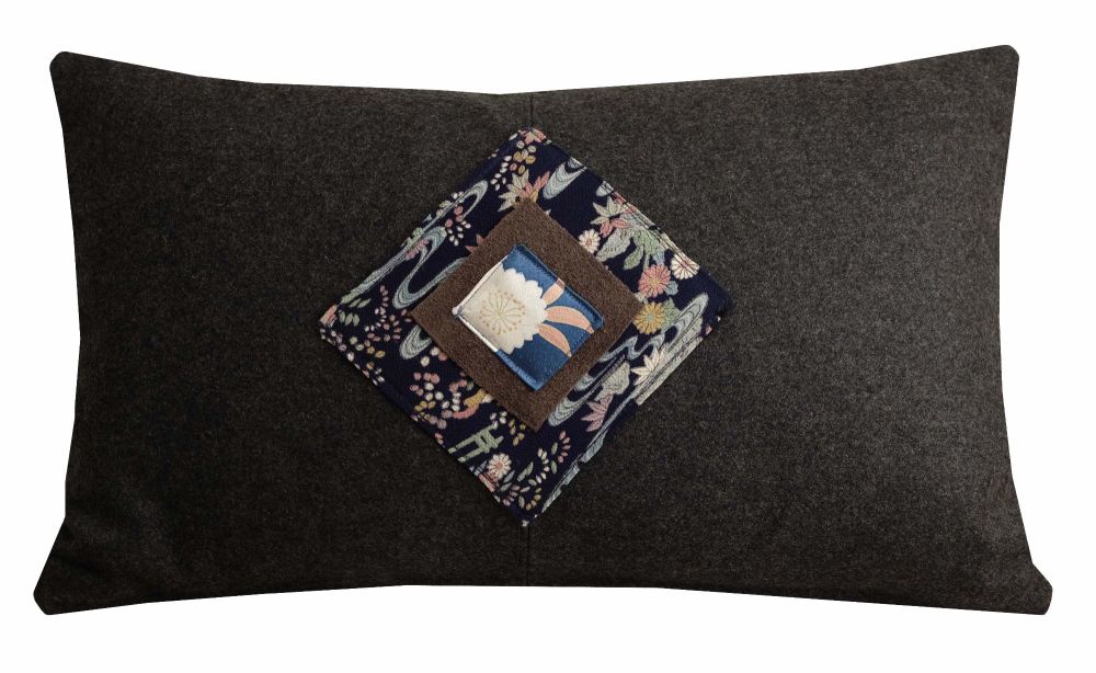 Grey and Blue Floral Wool Applique Cushion Cover (30x50cm)