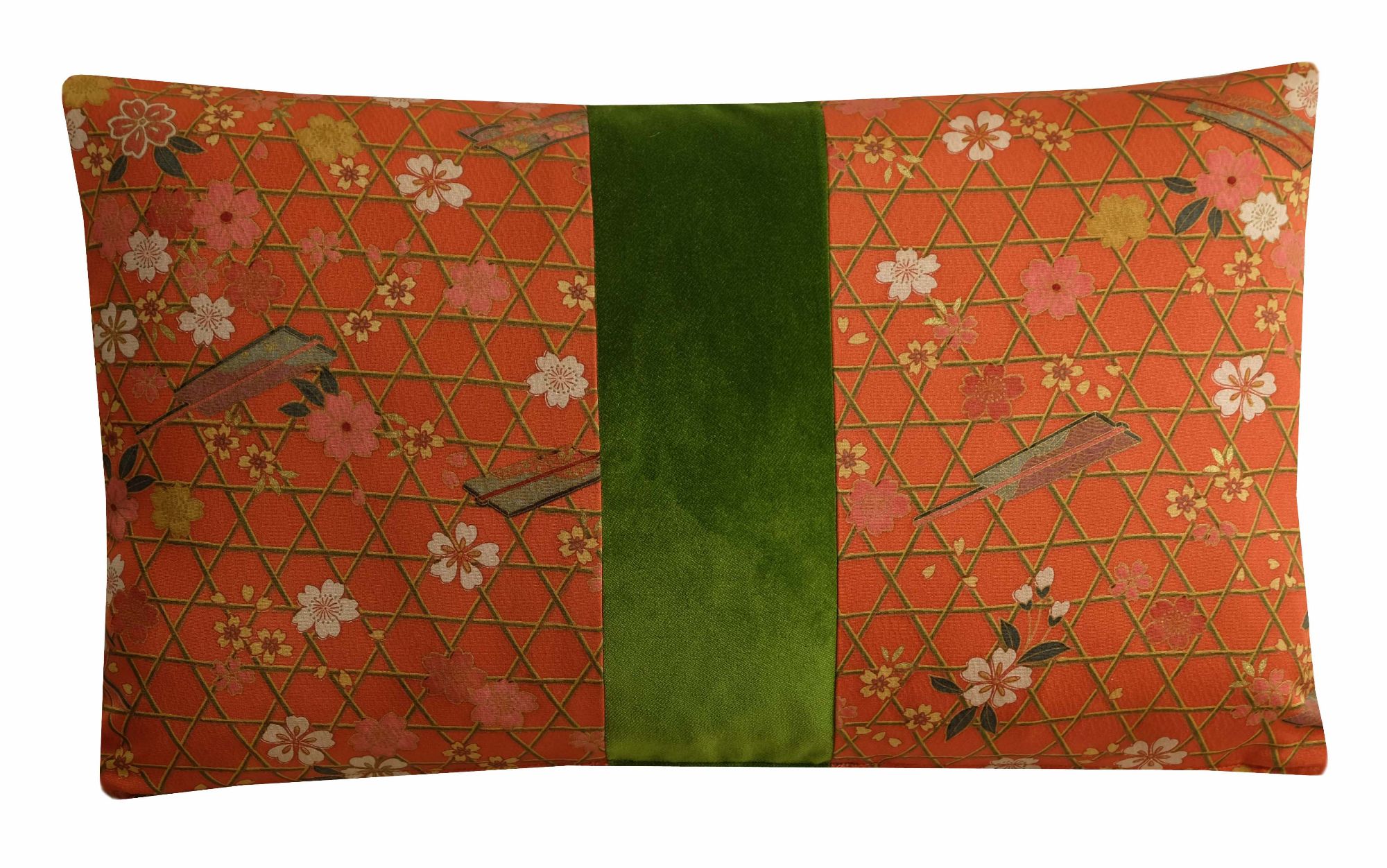 Japanese Silk and Velvet Floral Cushion Cover 30x50cm