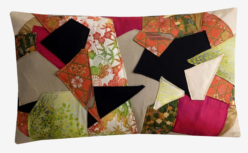 Japanese Silk Floral Applique Cushion Cover (30x50cm)