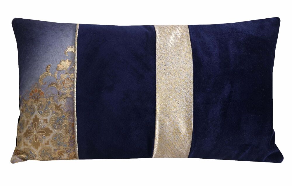 Navy and Gold Persian Floral Cushion Cover (30x50cm)