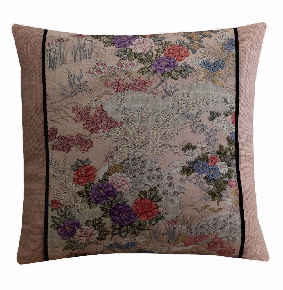 Pink Oriental Peacock Cushion Cover 43x43cm