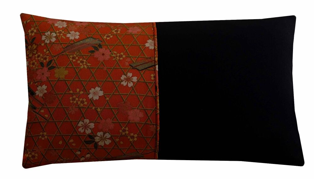 Burnt Orange and Black Silk Cushion Cover (30x50cm)