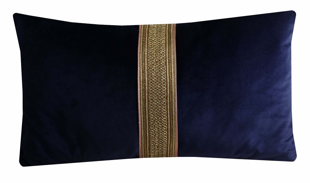 Luxury Velvet Cushion Cover - Navy/Gold/Pink (30x50cm)