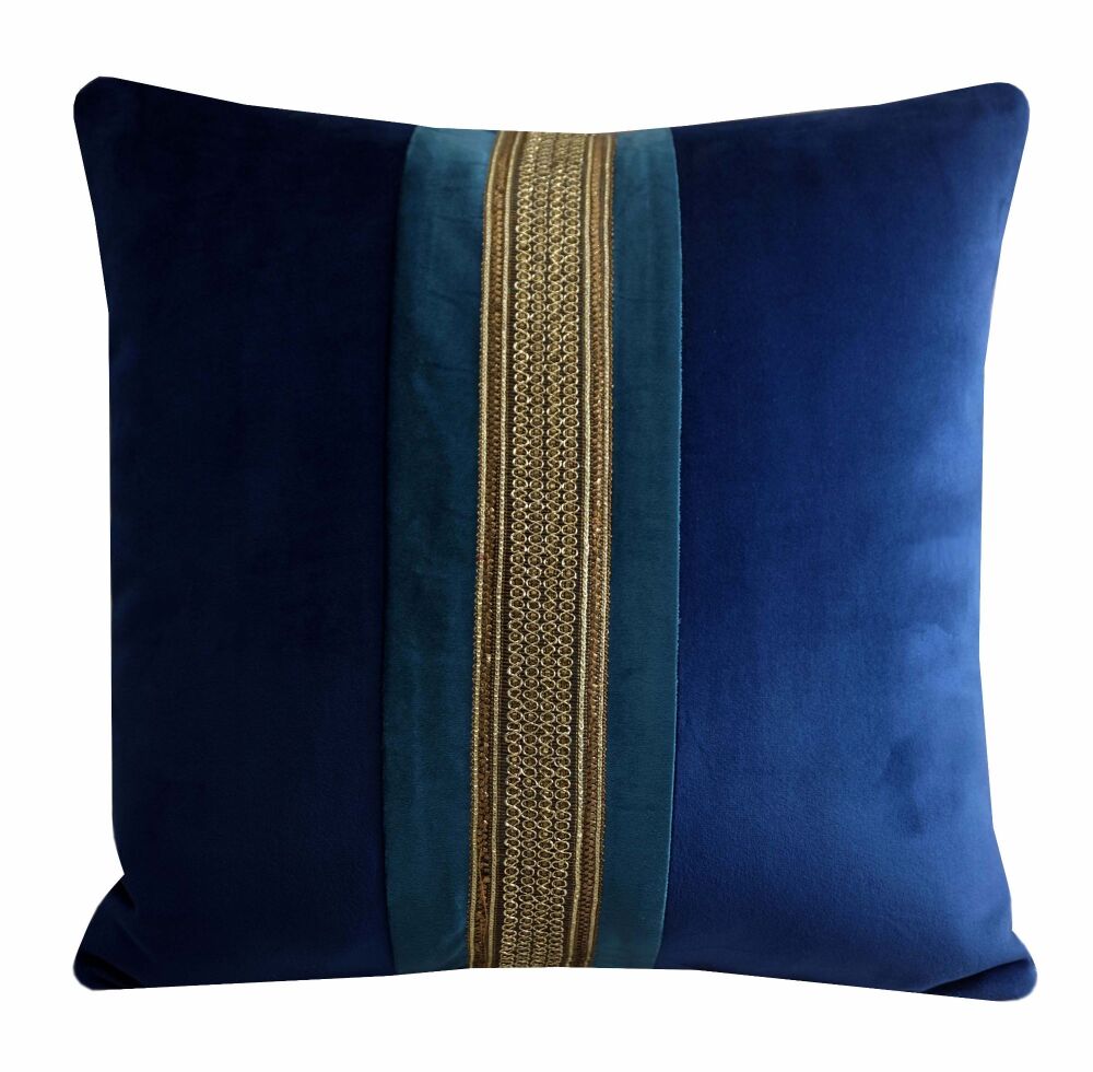Blue and Gold Velvet Cushion Cover (43x43cm)
