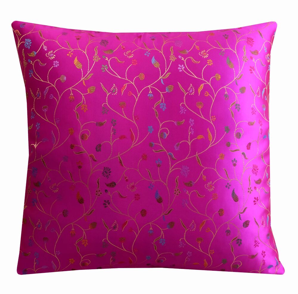 Bright Pink Floral Satin Cushion Cover (45x45cm)