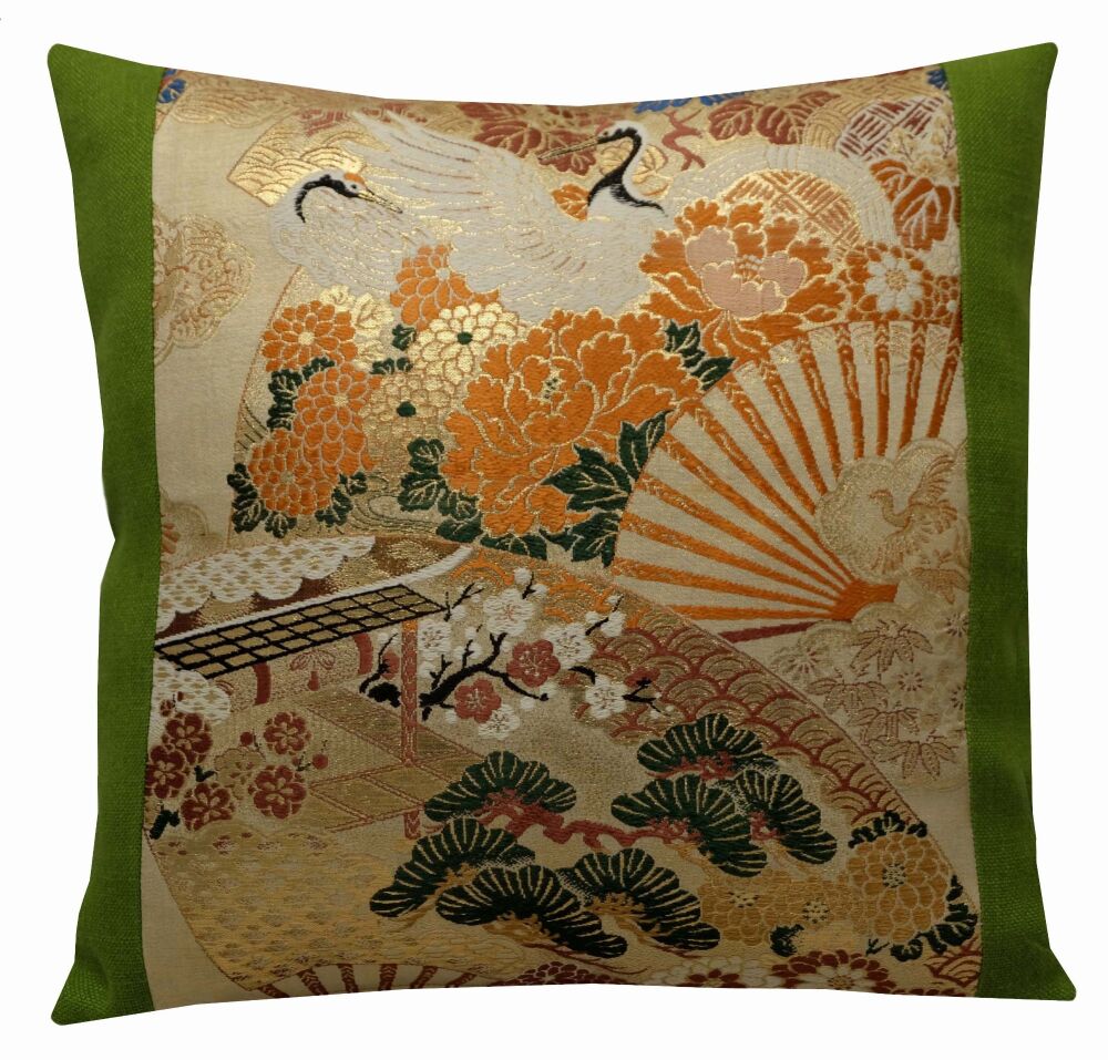 Crane Bird and Floral Cushion Cover (40x40cm)