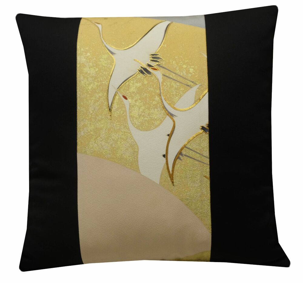 Silk Crane Cushion Cover with Gold Embroidery (40x40cm)