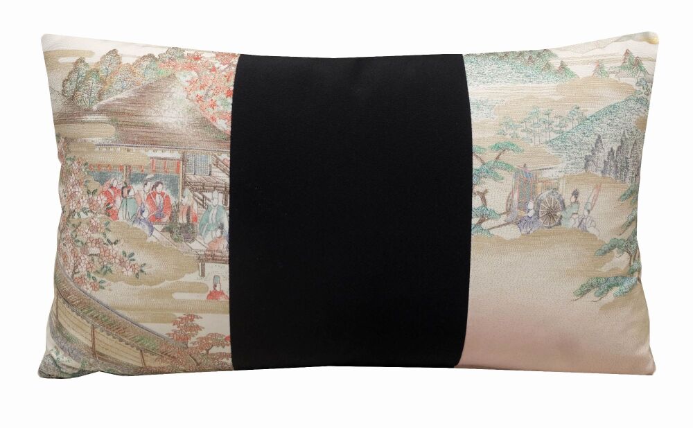 Pale Pink and Black Japanese Silk Cushion Cover (30x50cm)