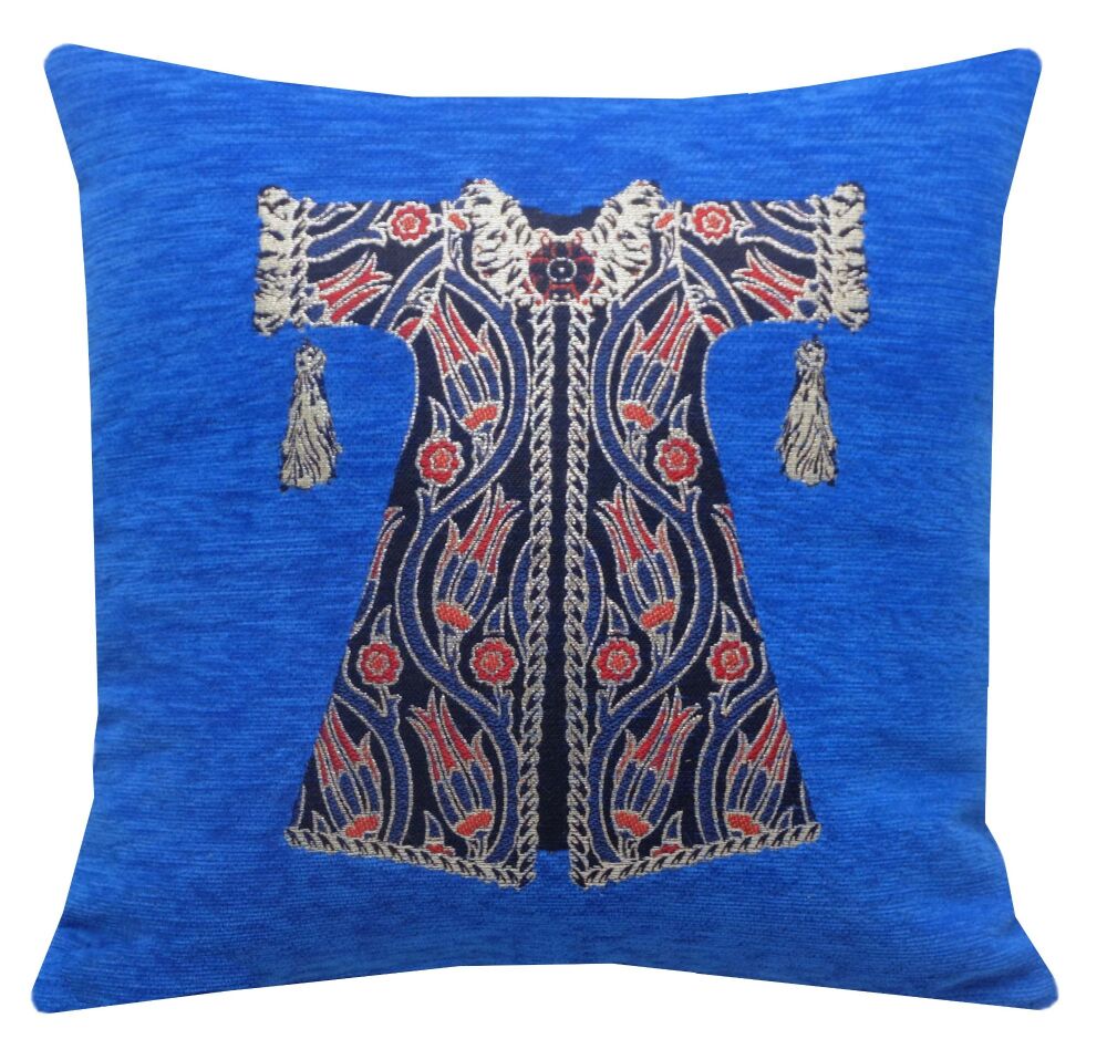 Royal Blue Oriental Cushion Cover - Turkish Ottoman Kaftan Motif (40x40cm)