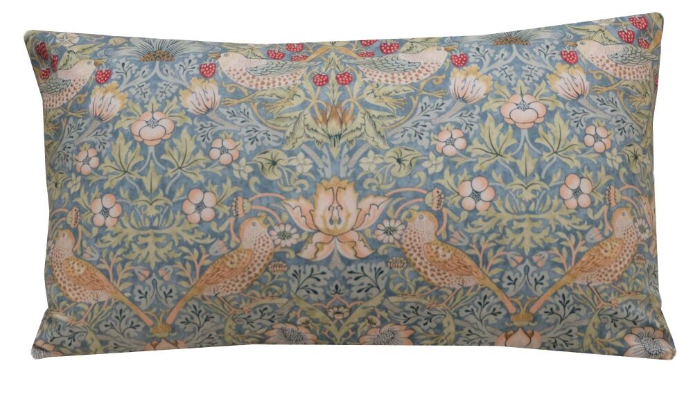 William Morris Strawberry Thief Aqua Lumbar Cushion Cover