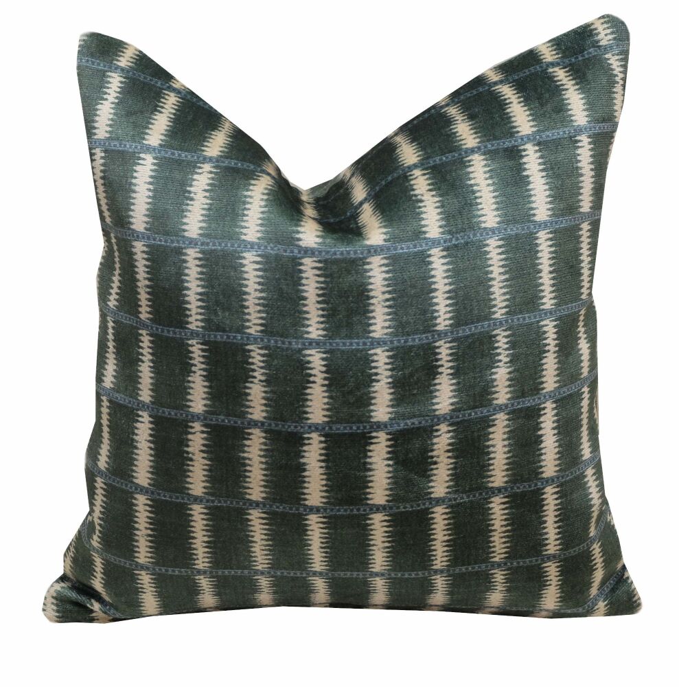 Green & White Velvet Ikat Print Cushion Cover (40x40cm)