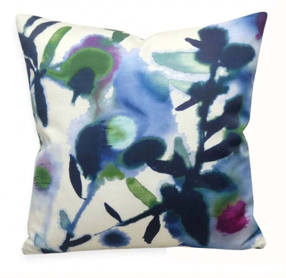 Thibaut Open Spaces Watercolour Floral Cushion Cover - Blue/White