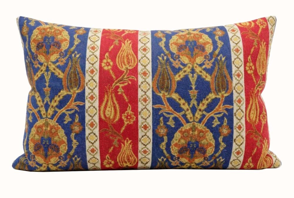 Turkish Tulip Cushion Cover, Navy and Red Floral Pillow (30x50cm)