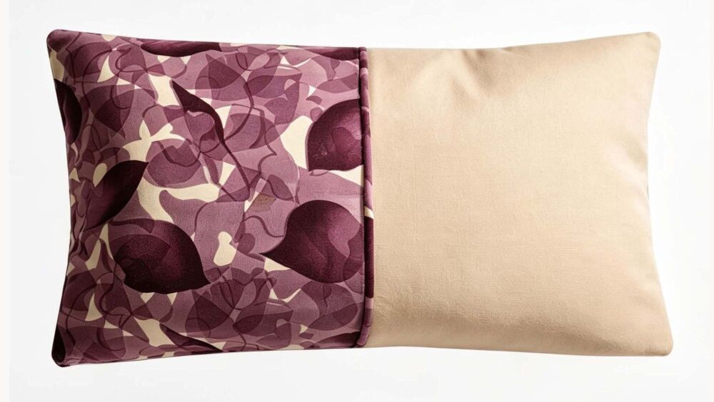 Vintage Japanese Kimono Silk Cushion Cover, Purple Leaf Pattern  (30x50cm)
