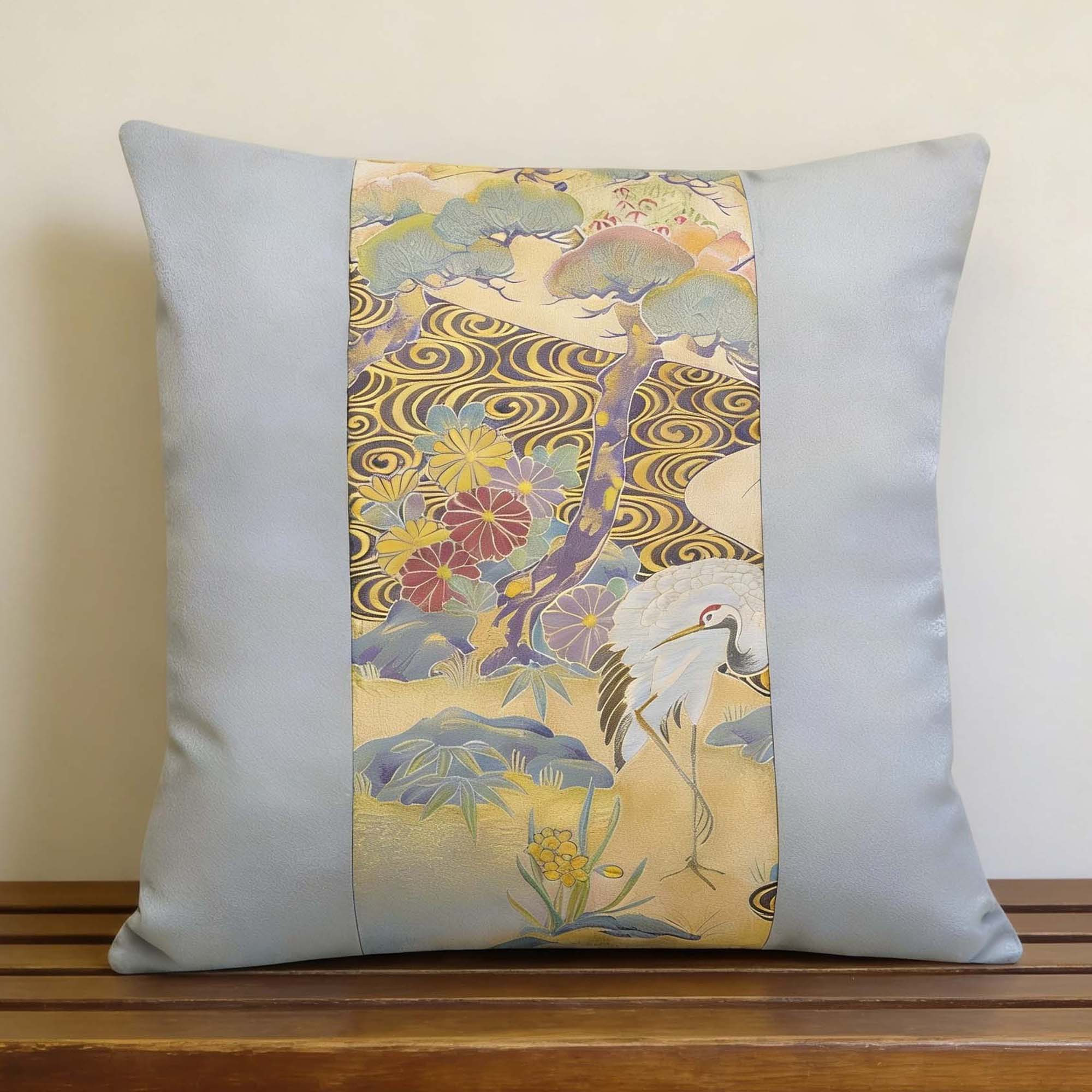 Royal blue chenille cushion with a Turkish kaftan motif
