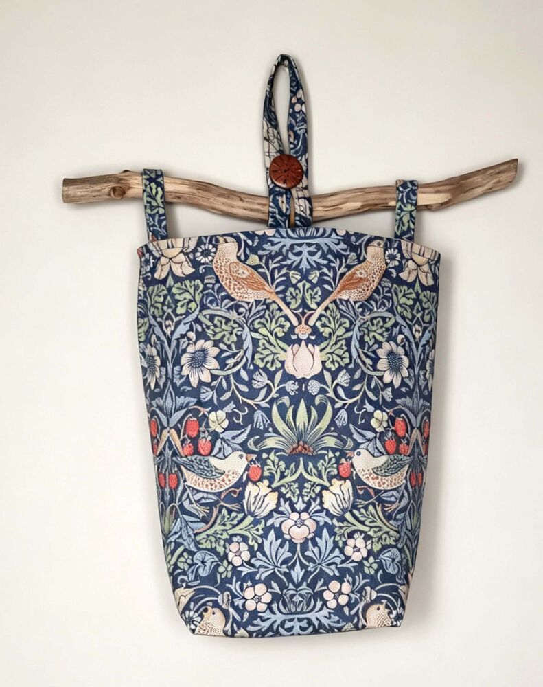 William Morris Strawberry Thief Hanging Storage Basket with Branch Rod