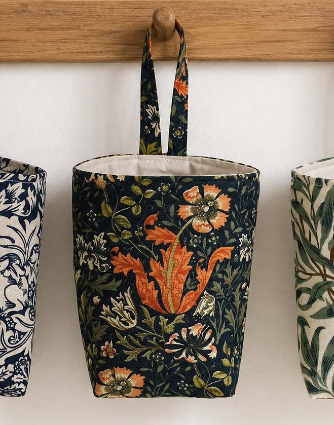 Handmade hanging storage baskets