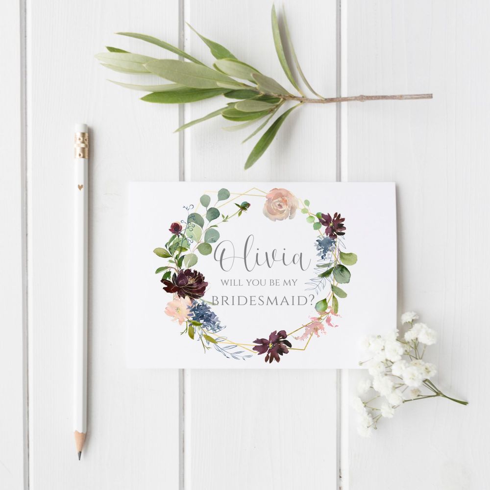 Geometric Florals Bridesmaid Proposal Card