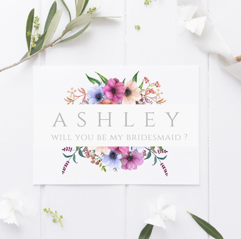 Floral Bridal Party Proposal Card - Purple
