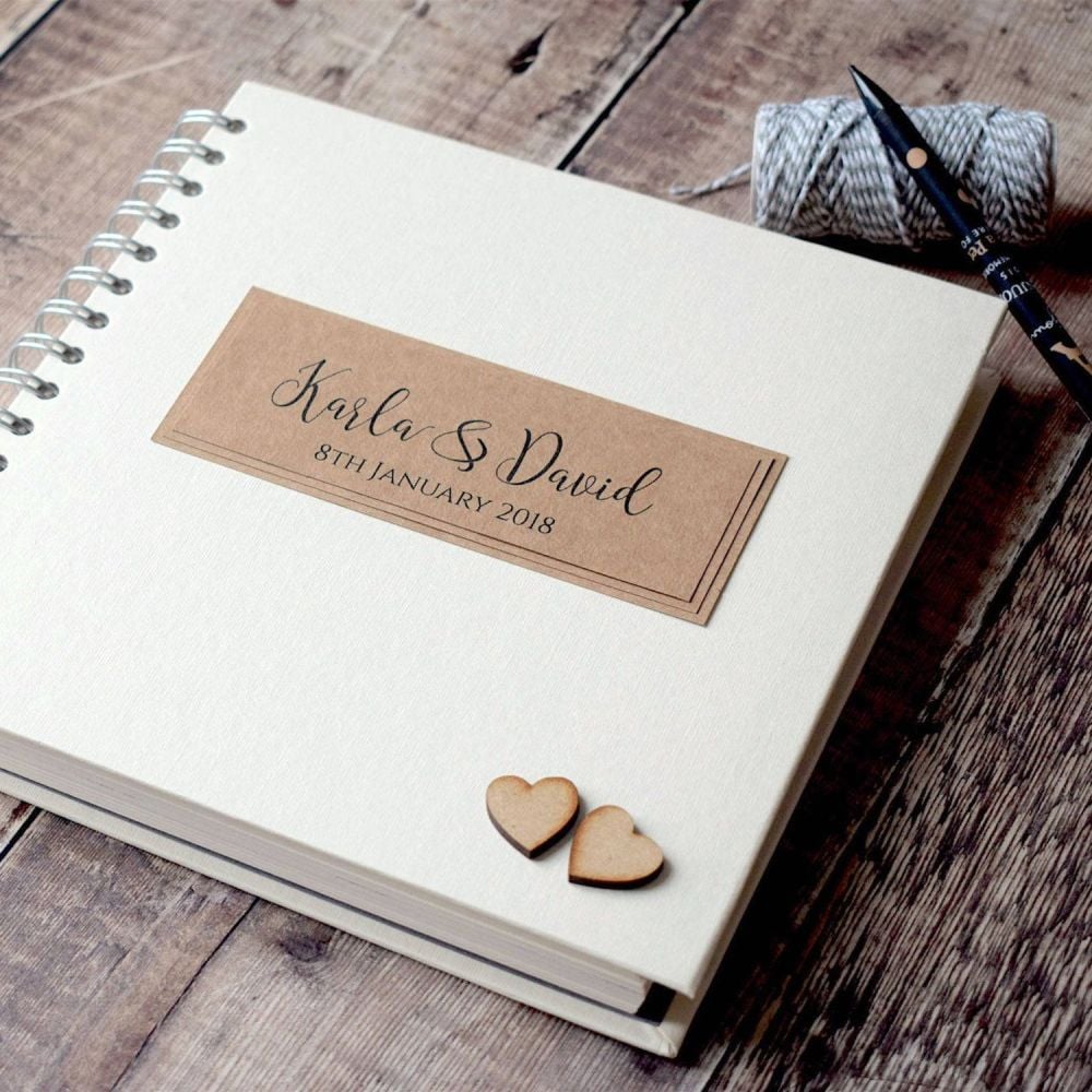 Rustic Wooden Hearts Square Wedding Guest Book