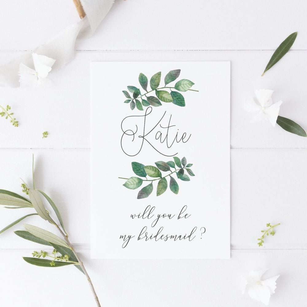 Botanical Leaf Bridesmaid Proposal Card