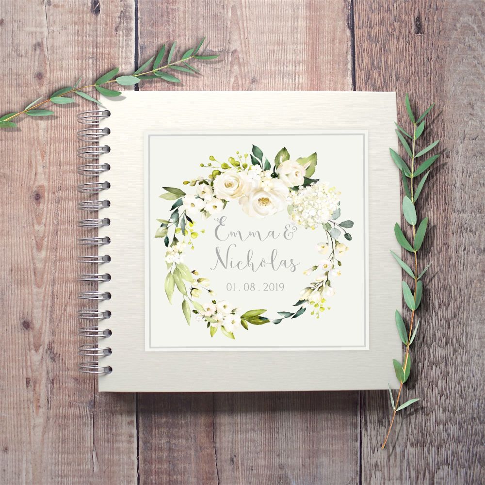 Botanical White Floral Wedding Guest Book