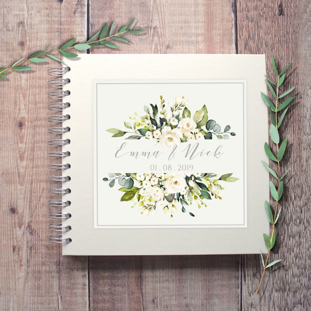 Botanical White Floral Frame Wedding Guest Book