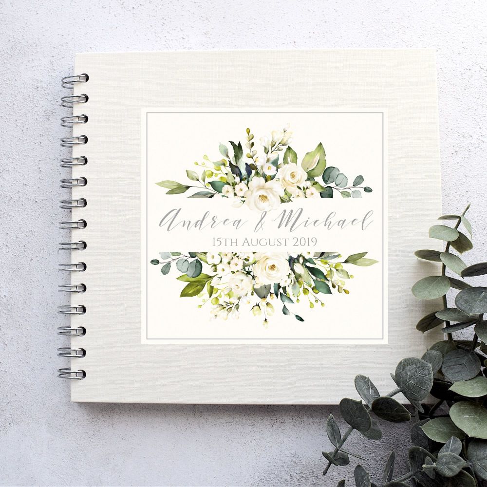 Botanical White Floral Frame Wedding Guest Book