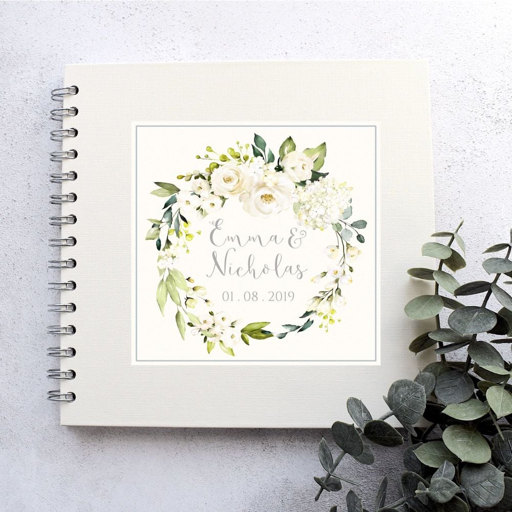 Botanical White Floral Wedding Guest Book