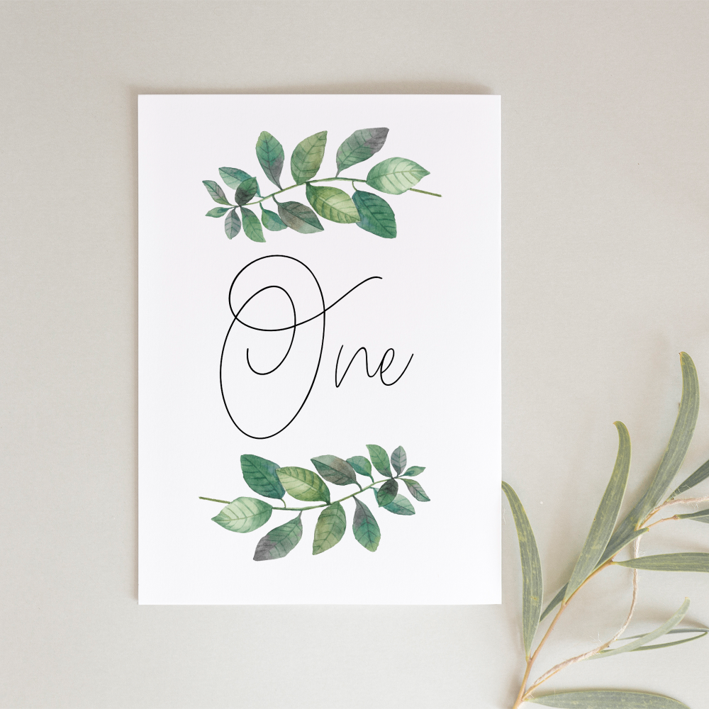 Botanical Leaf Table Number Cards