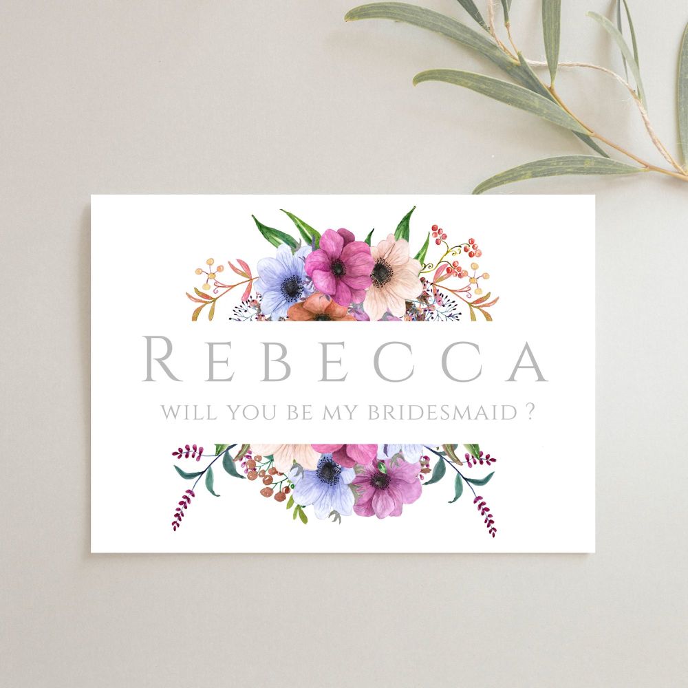Floral Bridal Party Proposal Card - Purple